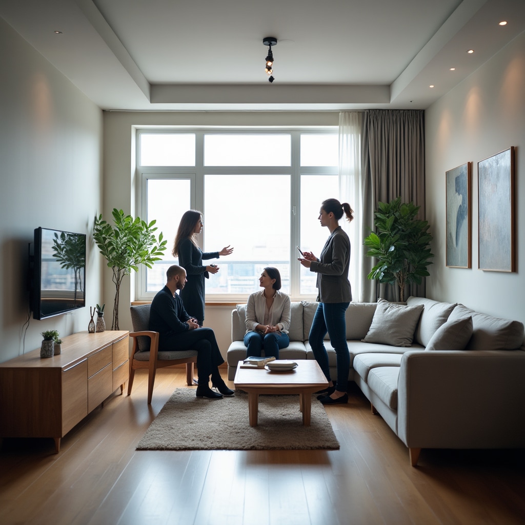 Modern apartment living space prepared for short-term rental